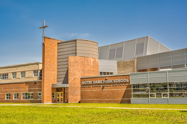 Notre Dame High School in Country Hills Village, North Calgary, Alberta, Canada
