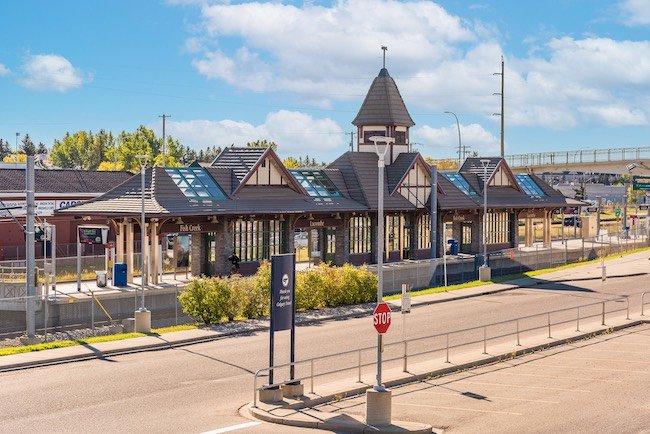 Shawnee Slopes Light Rail Station in South Calgary, Alberta, Canada